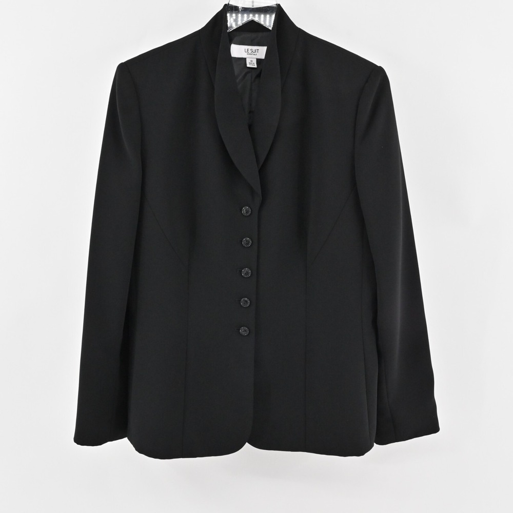 LE SUIT Blazer Womens Size 10 Essentials Solid Black Single Breasted Jacket